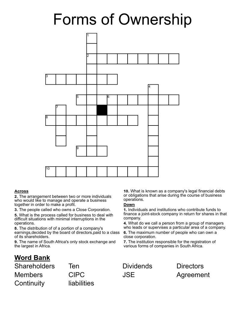 Forms of Ownership Crossword