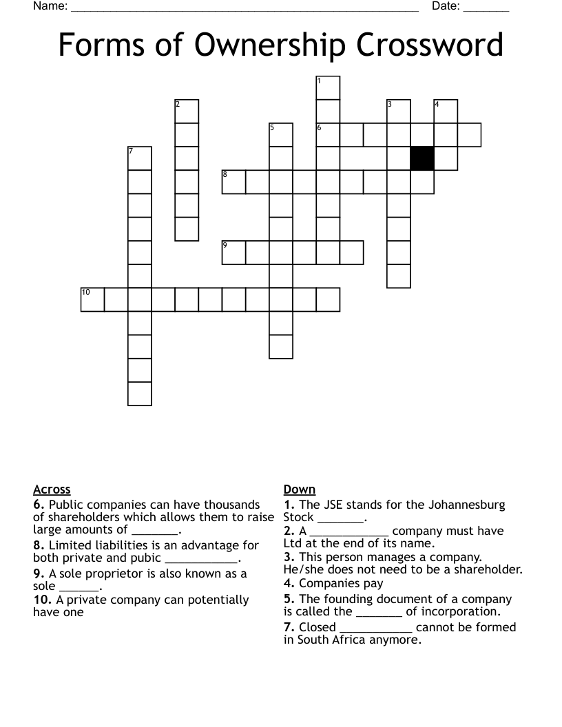 Forms of Ownership Crossword