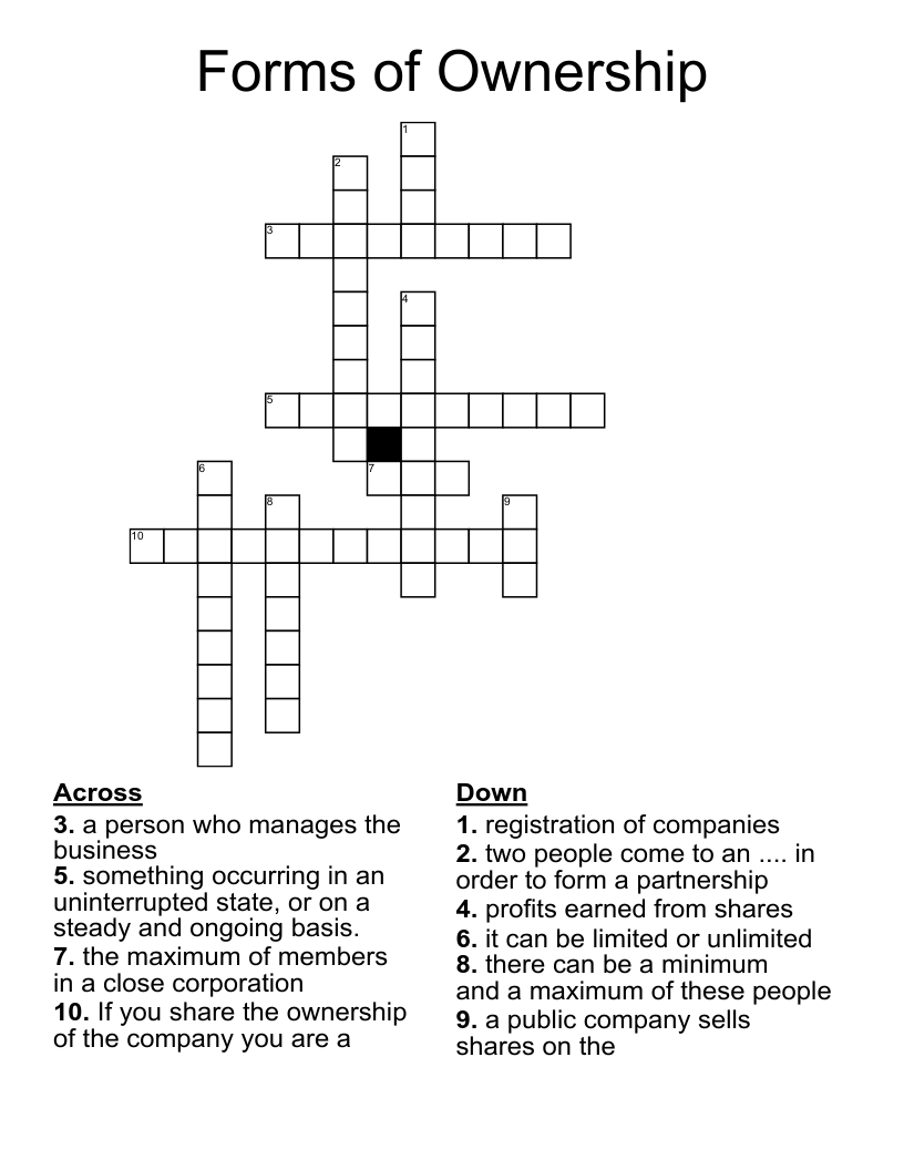 Forms of Ownership  Crossword