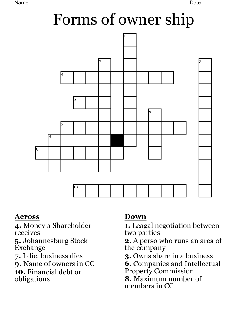 Forms of owner ship Crossword