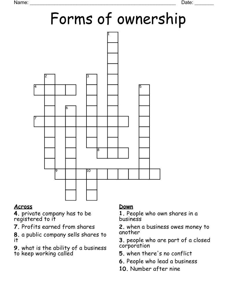 Forms of ownership  Crossword