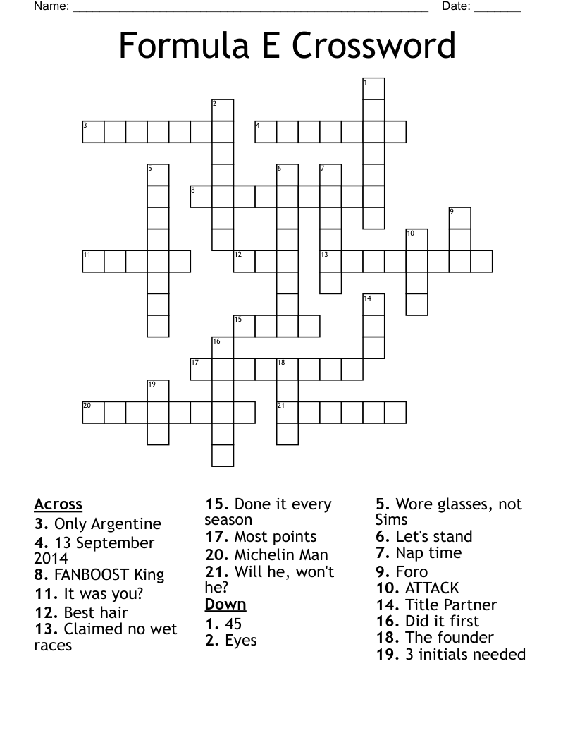 Formula E Crossword