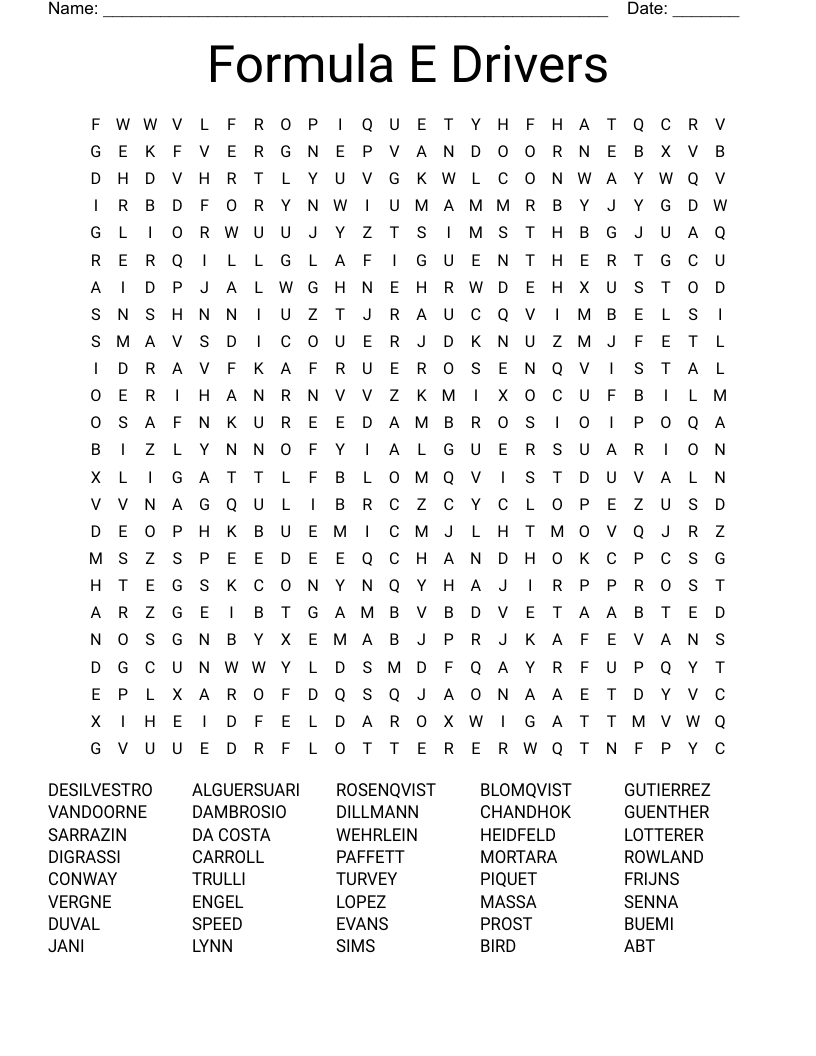 Formula E Drivers  Word Search