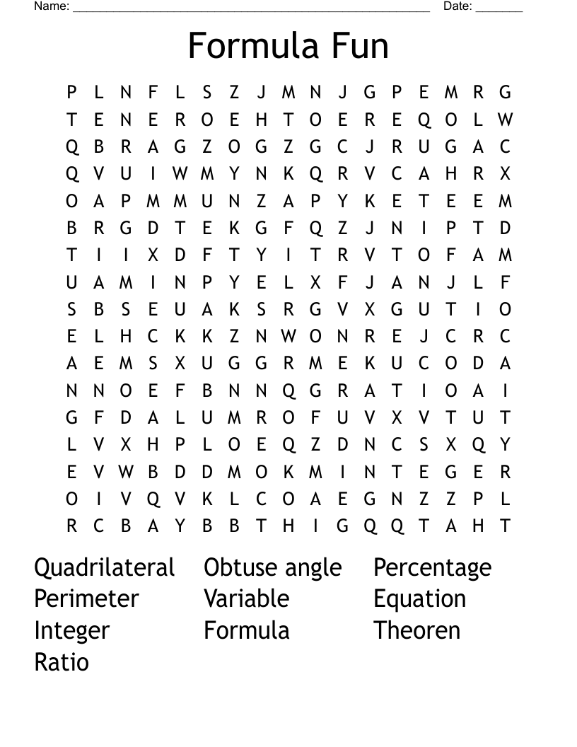 Formula Fun Word Search