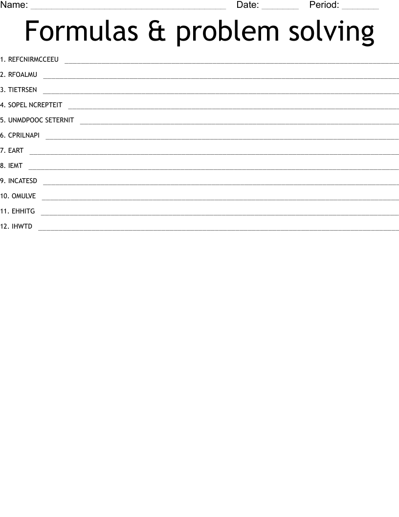Formulas & problem solving  Word Scramble