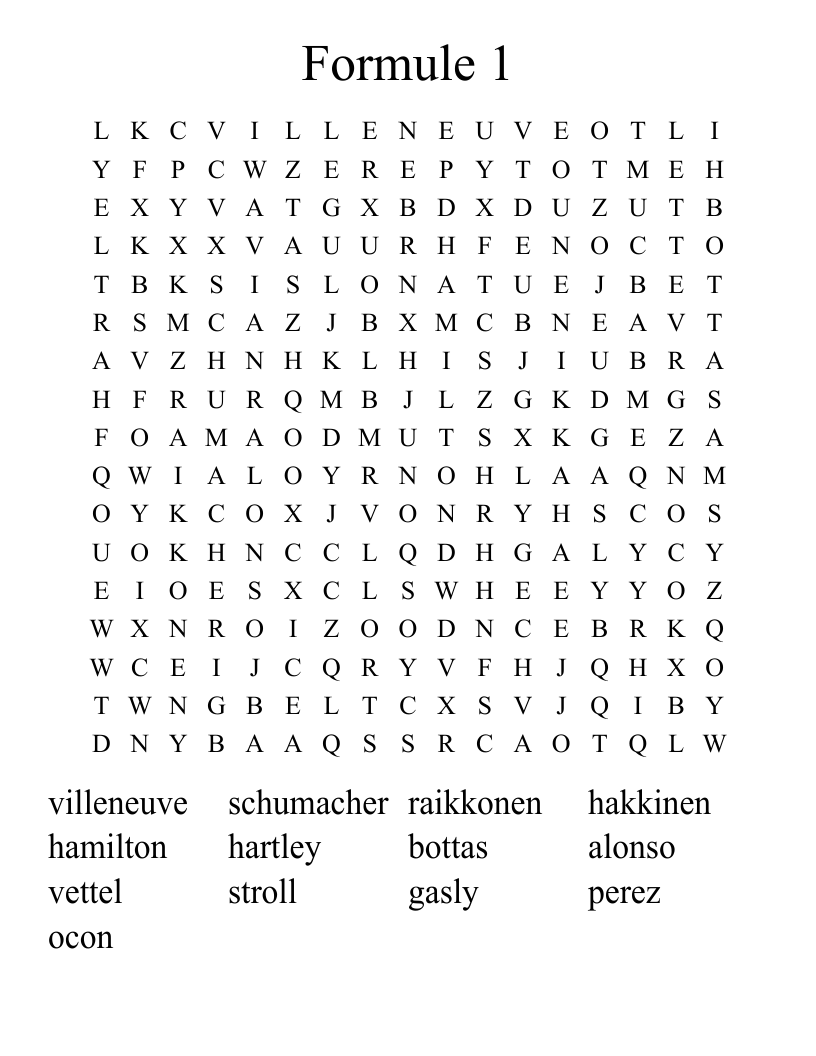 Formule 1  Word Search