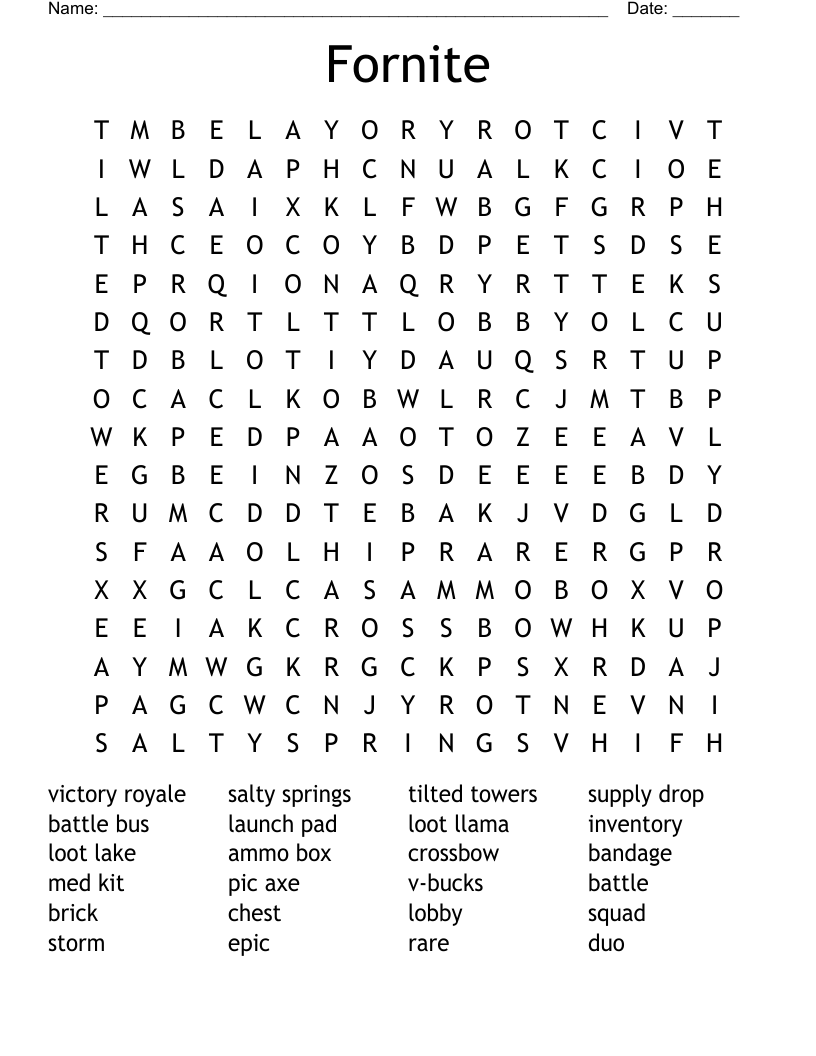 Fornite Word Search
