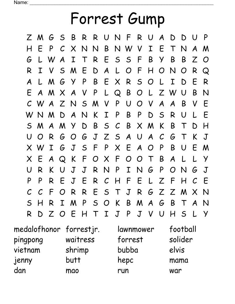 Forrest Gump Word Search