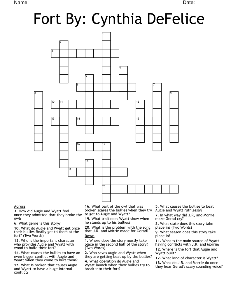 Fort By: Cynthia DeFelice Crossword