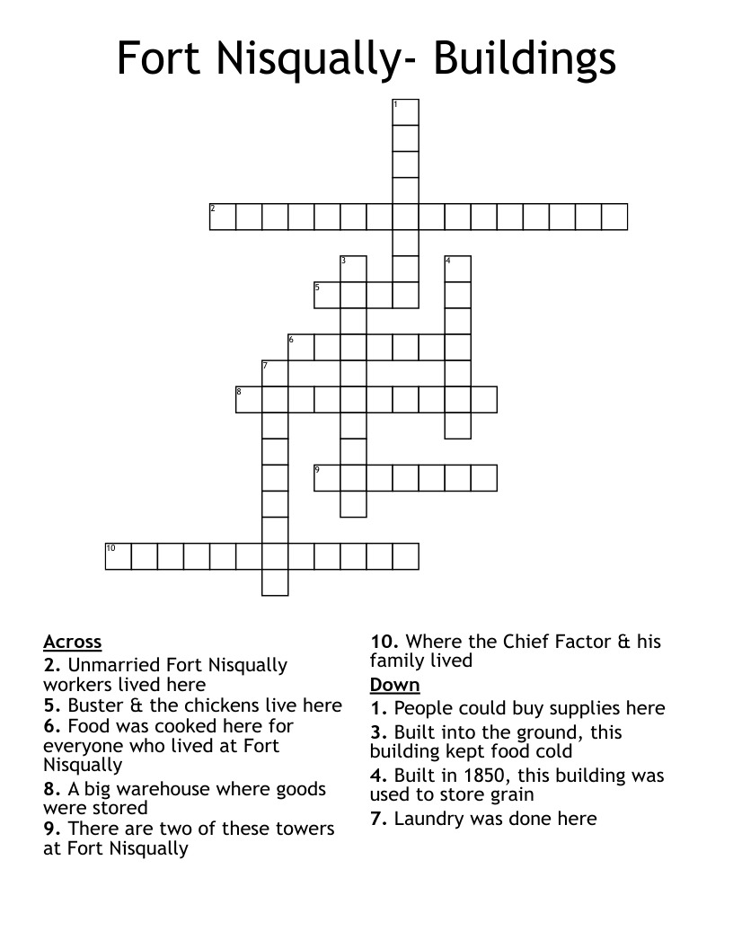Fort Nisqually- Buildings Crossword