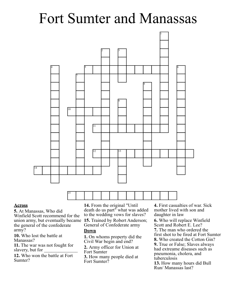 Fort Sumter and Manassas Crossword