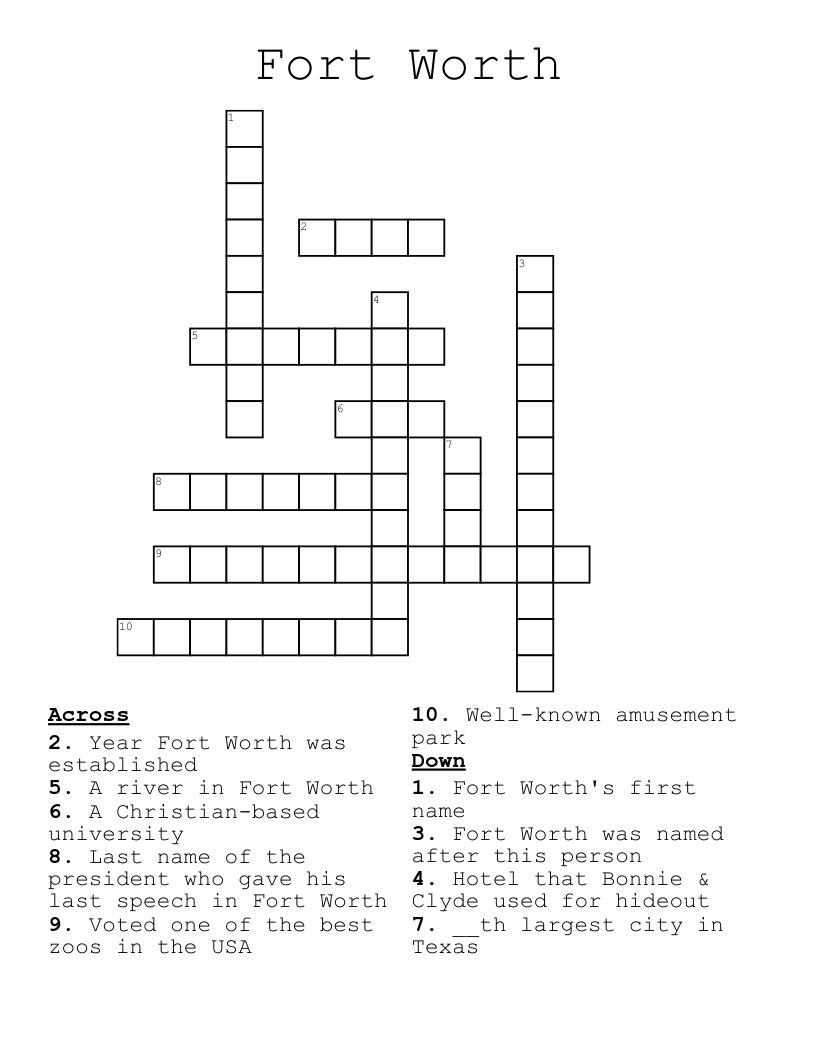 Fort Worth Crossword