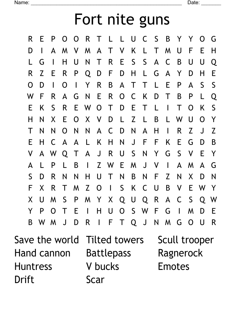 Fort nite guns Word Search