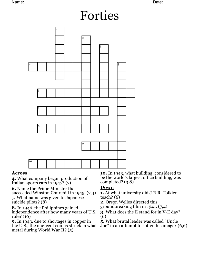 Forties  Crossword