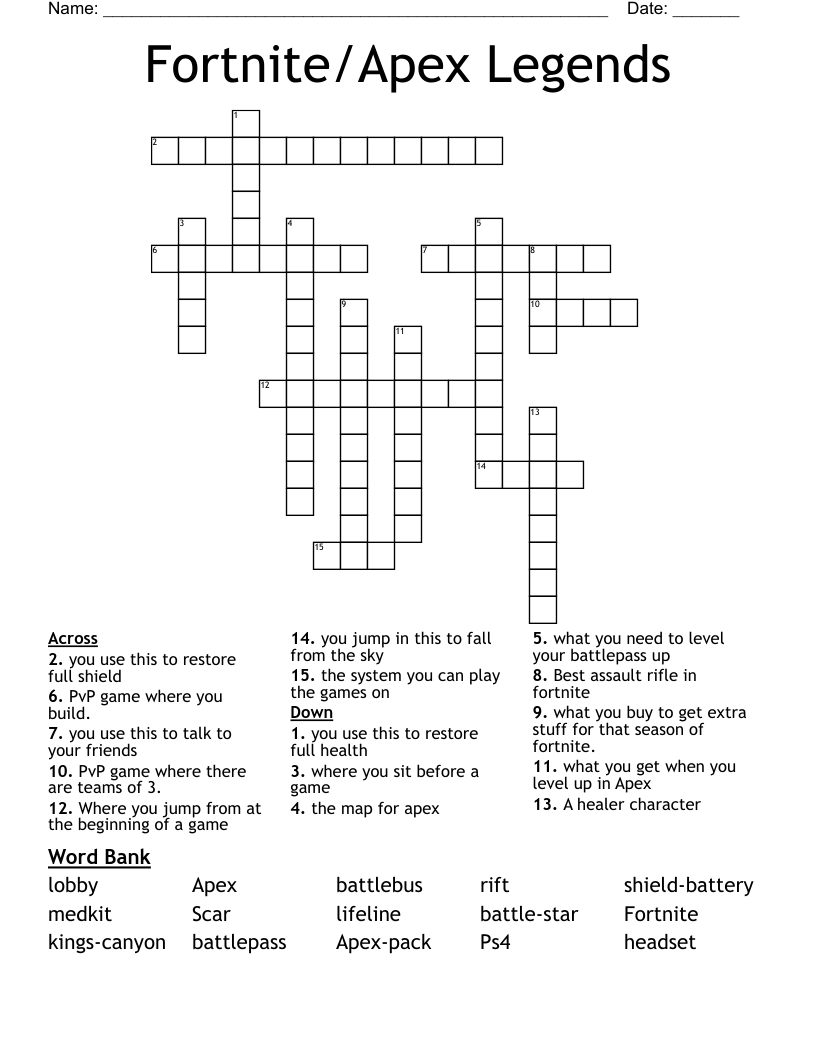 Fortnite/Apex Legends Crossword
