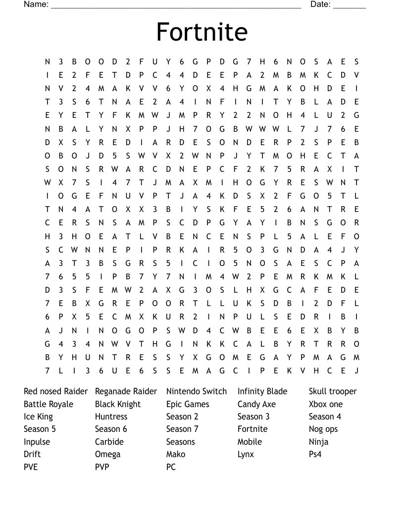 Fortnite Word Search