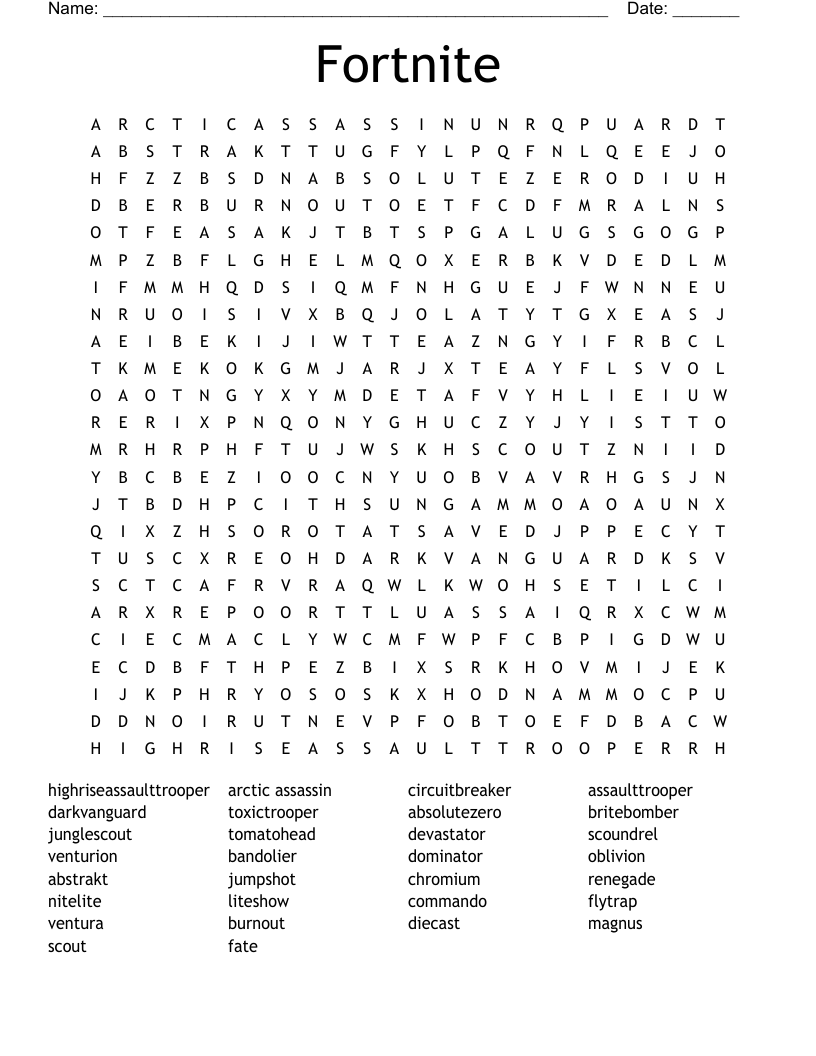 Fortnite Word Search