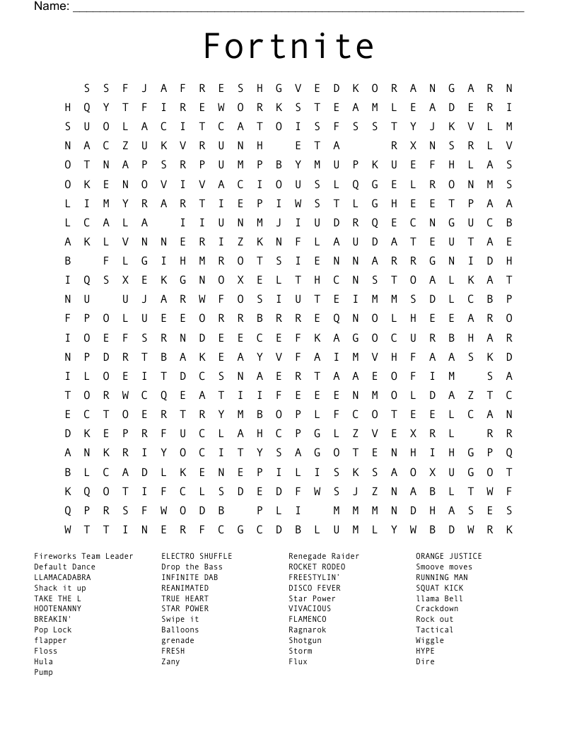 Fortnite Word Search