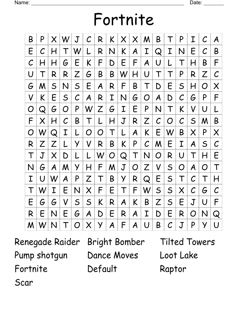 Fortnite Word Search