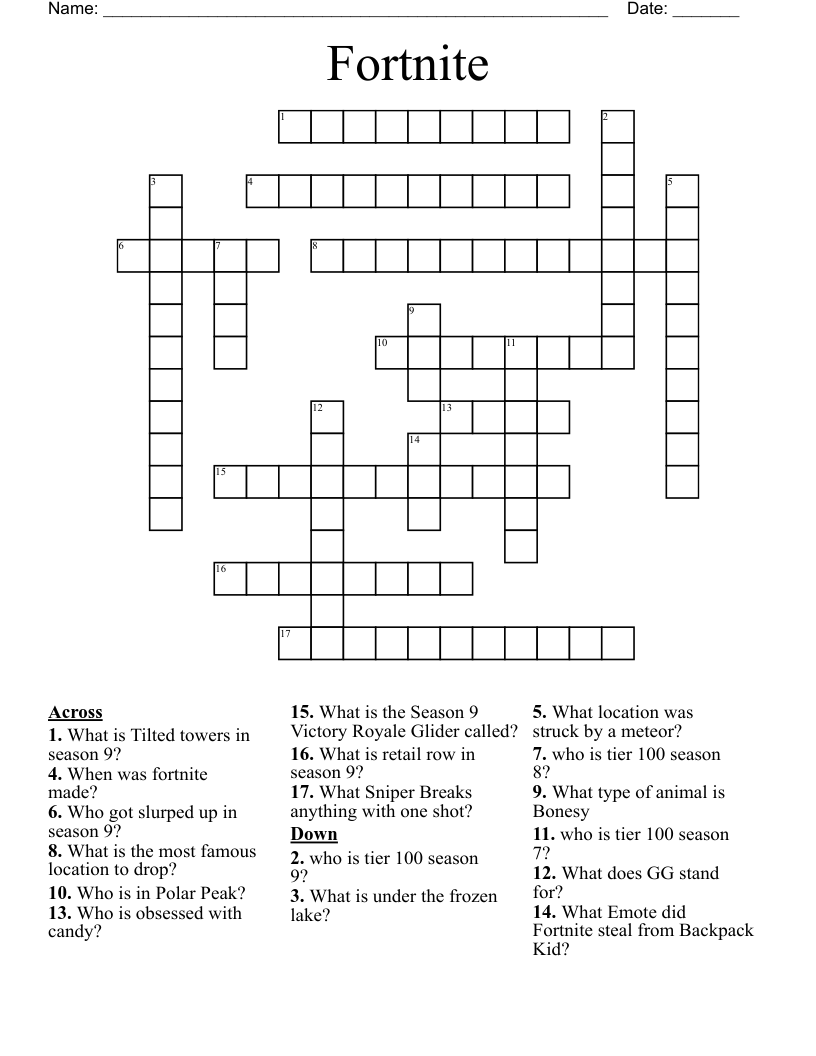 Fortnite Crossword