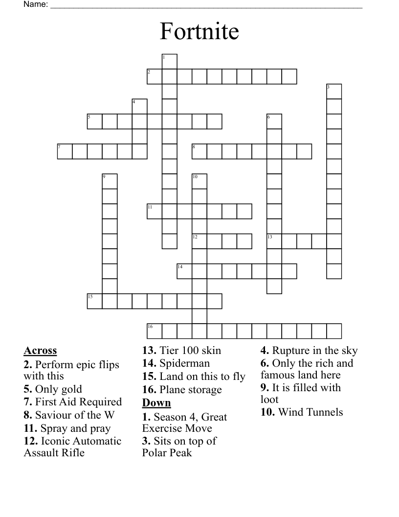 Fortnite Crossword