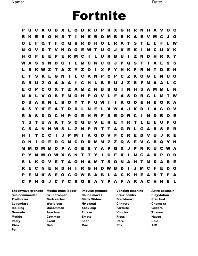 Fortnite Word Search