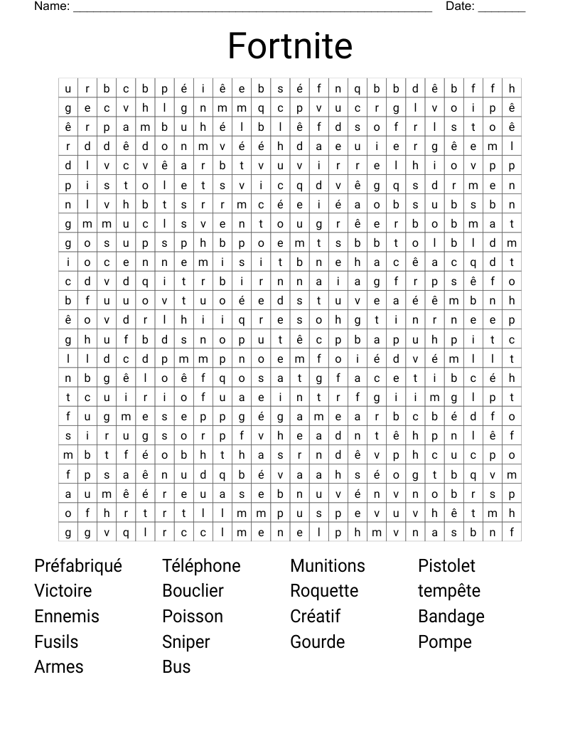 Fortnite Word Search