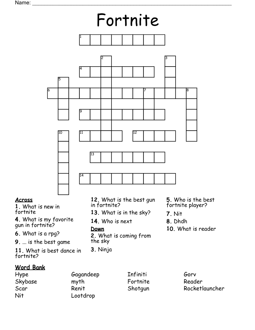 Fortnite Crossword