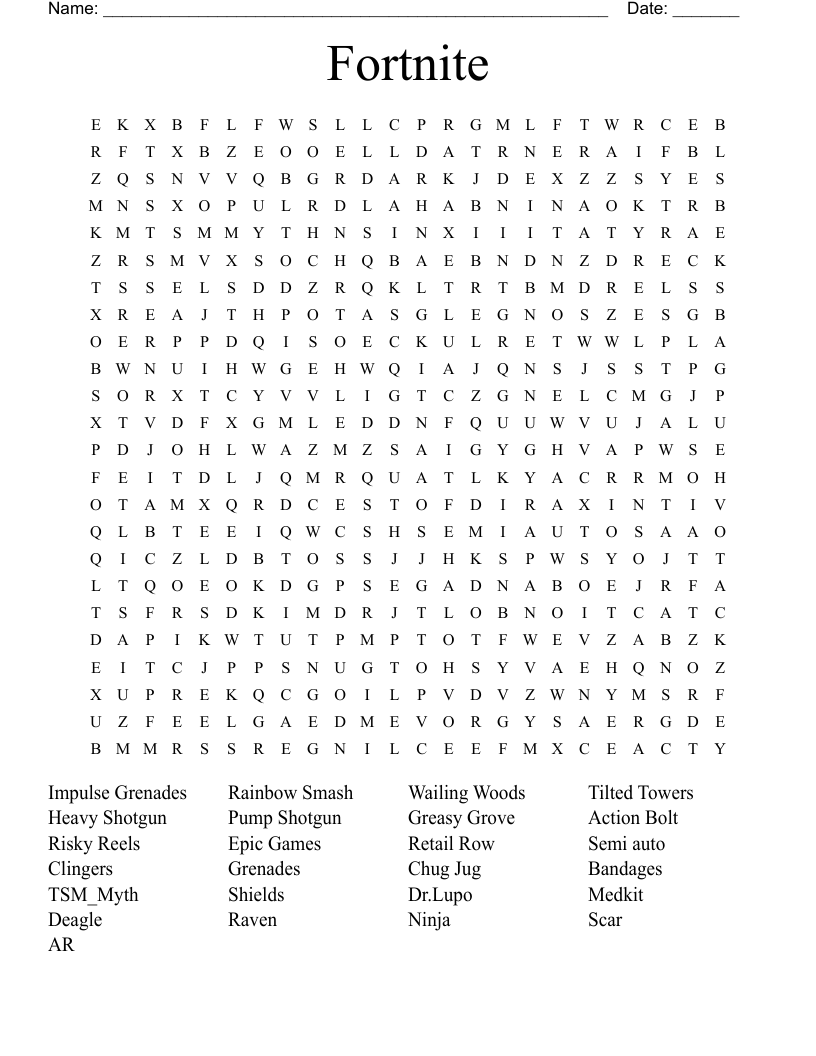 Fortnite Word Search