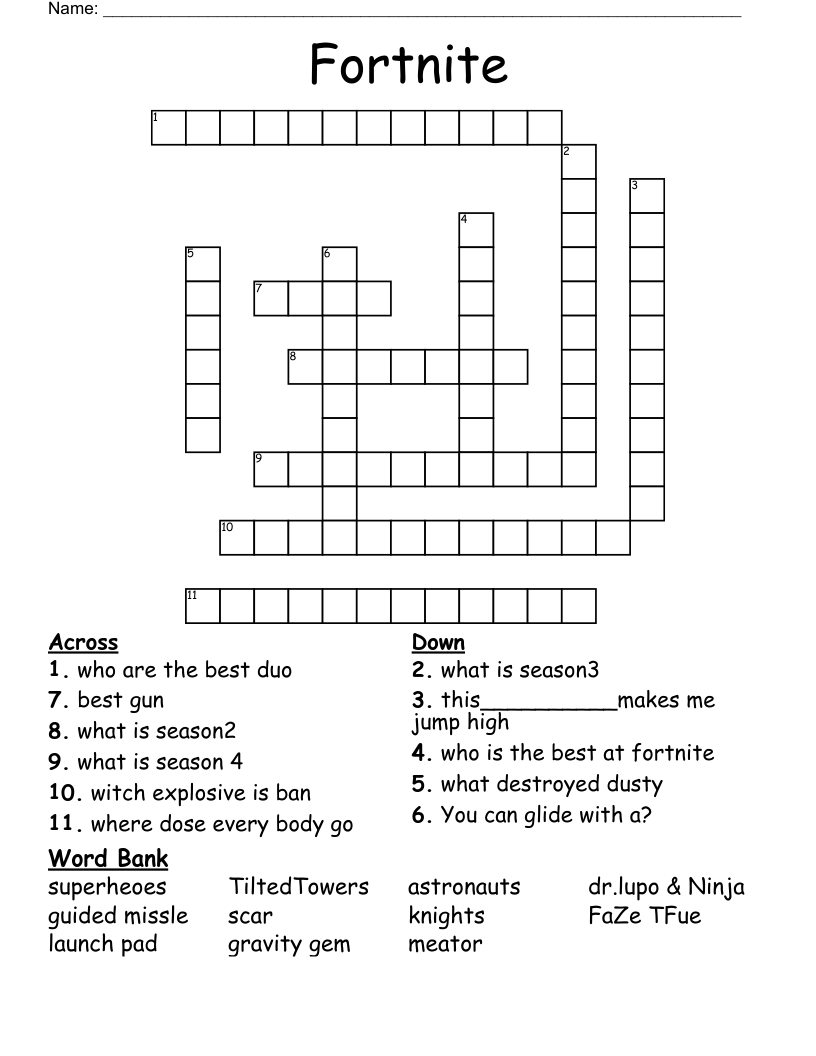 Fortnite Crossword