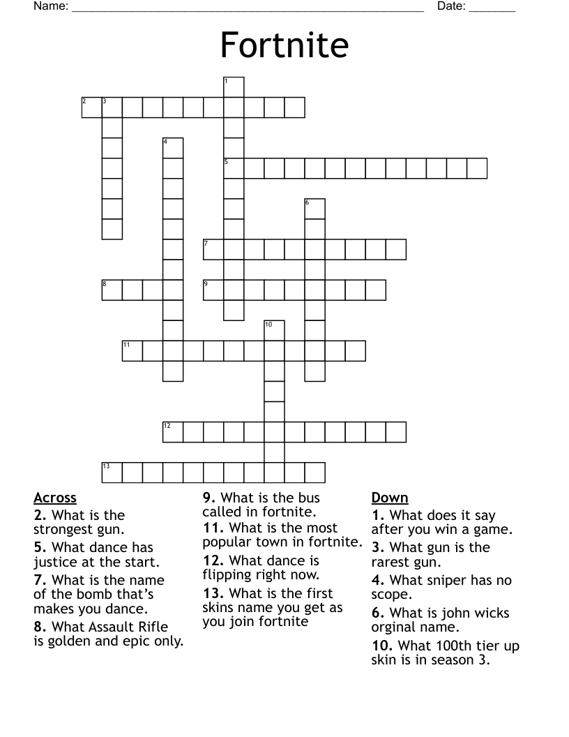 Fortnite Crossword