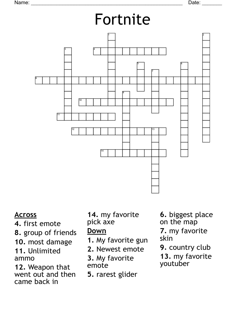Fortnite Crossword
