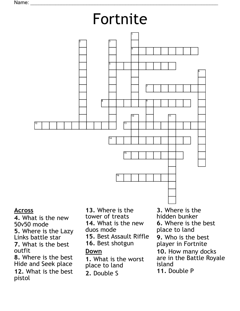 Fortnite Crossword