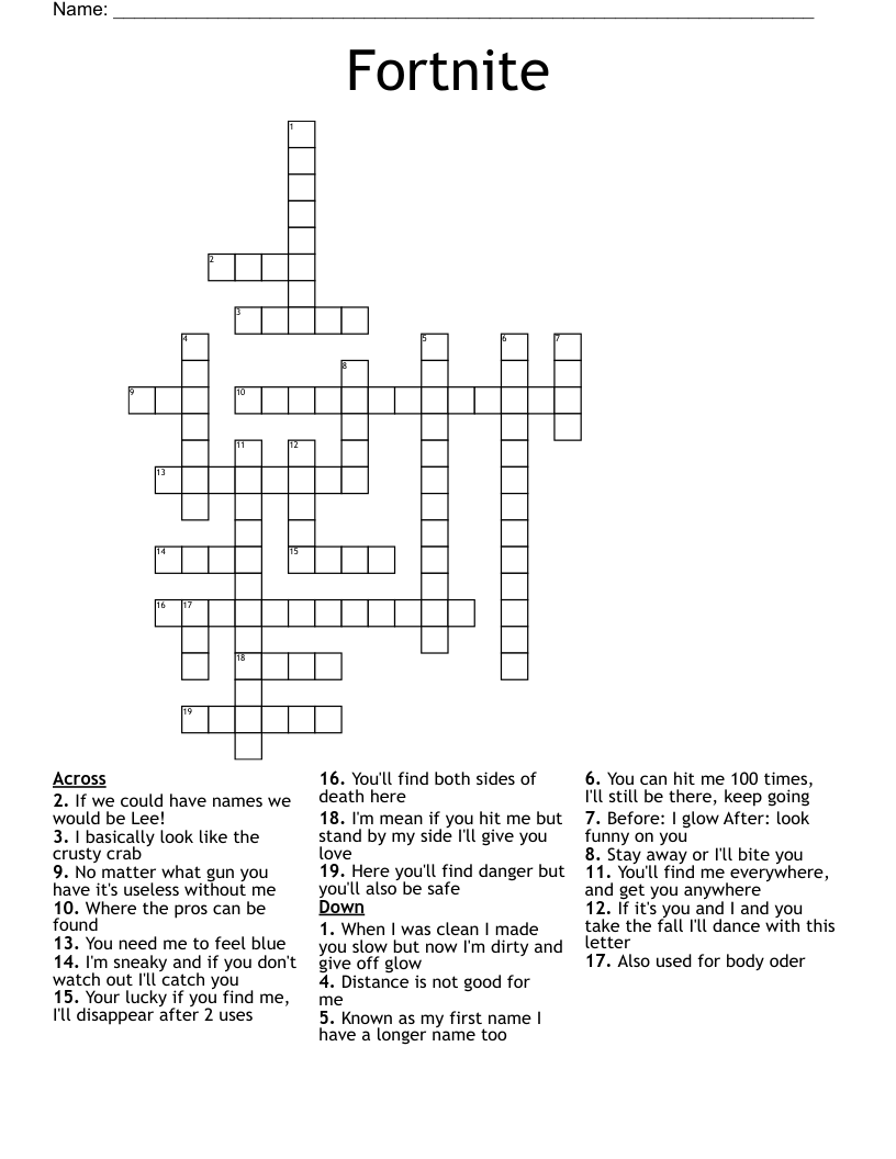 Fortnite Crossword