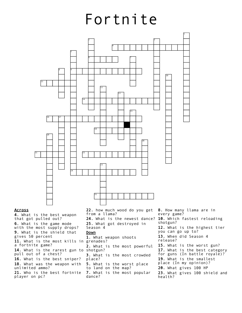 Fortnite Crossword
