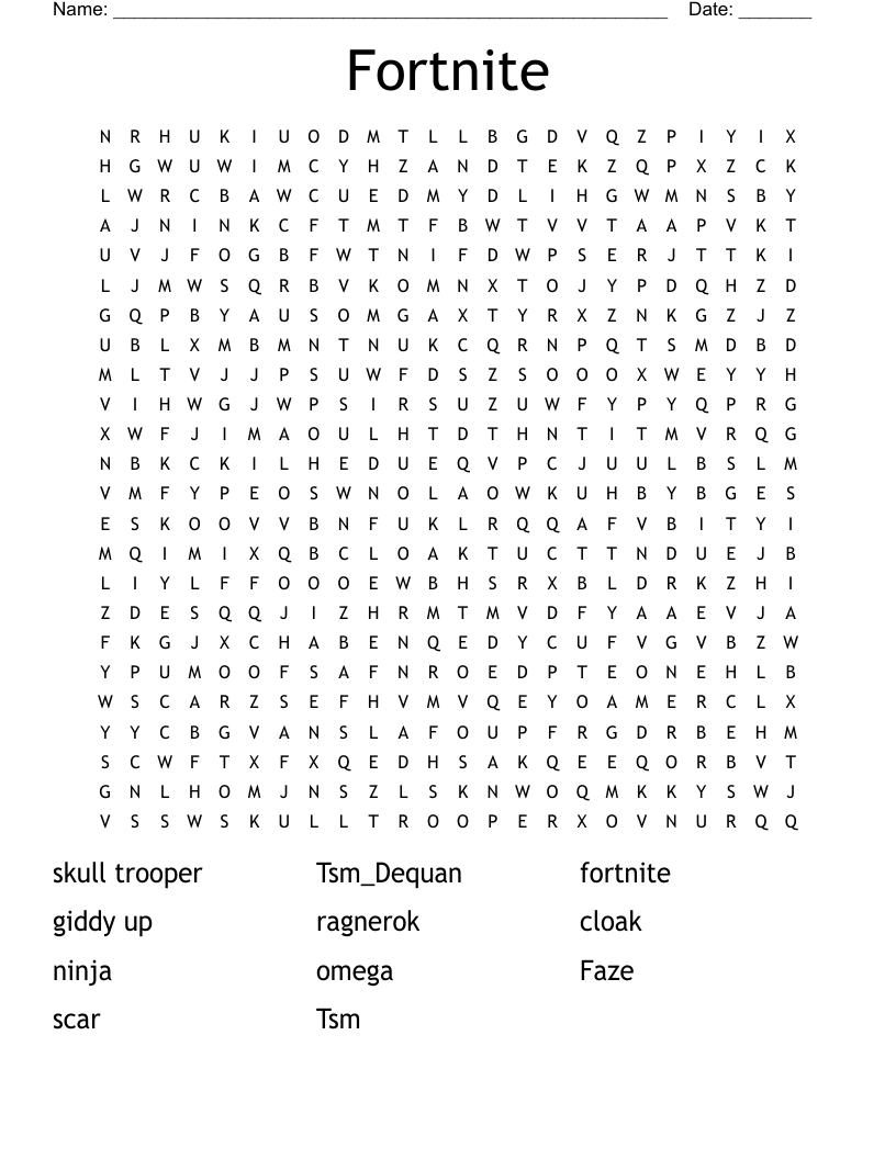 Fortnite Word Search