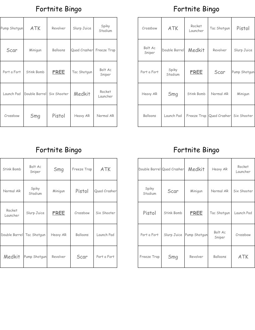 Fortnite Bingo