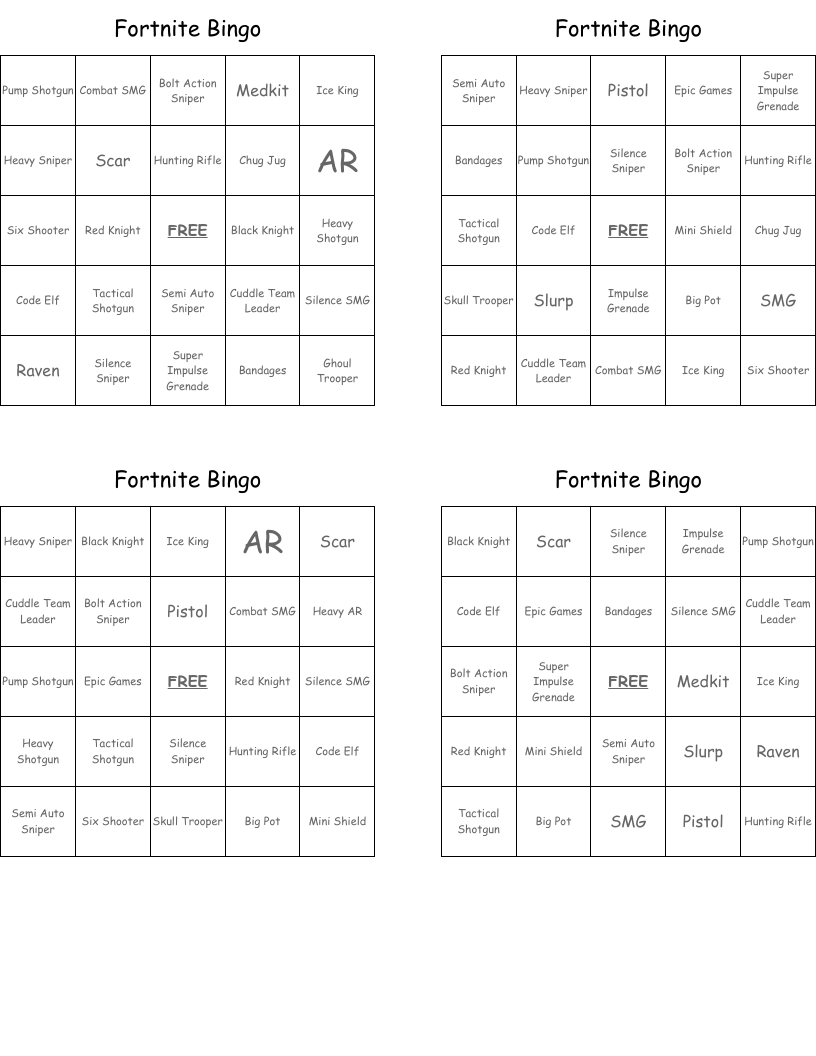 Fortnite Bingo