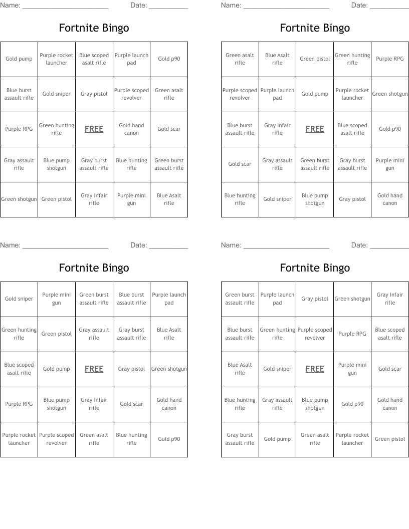 Fortnite Bingo