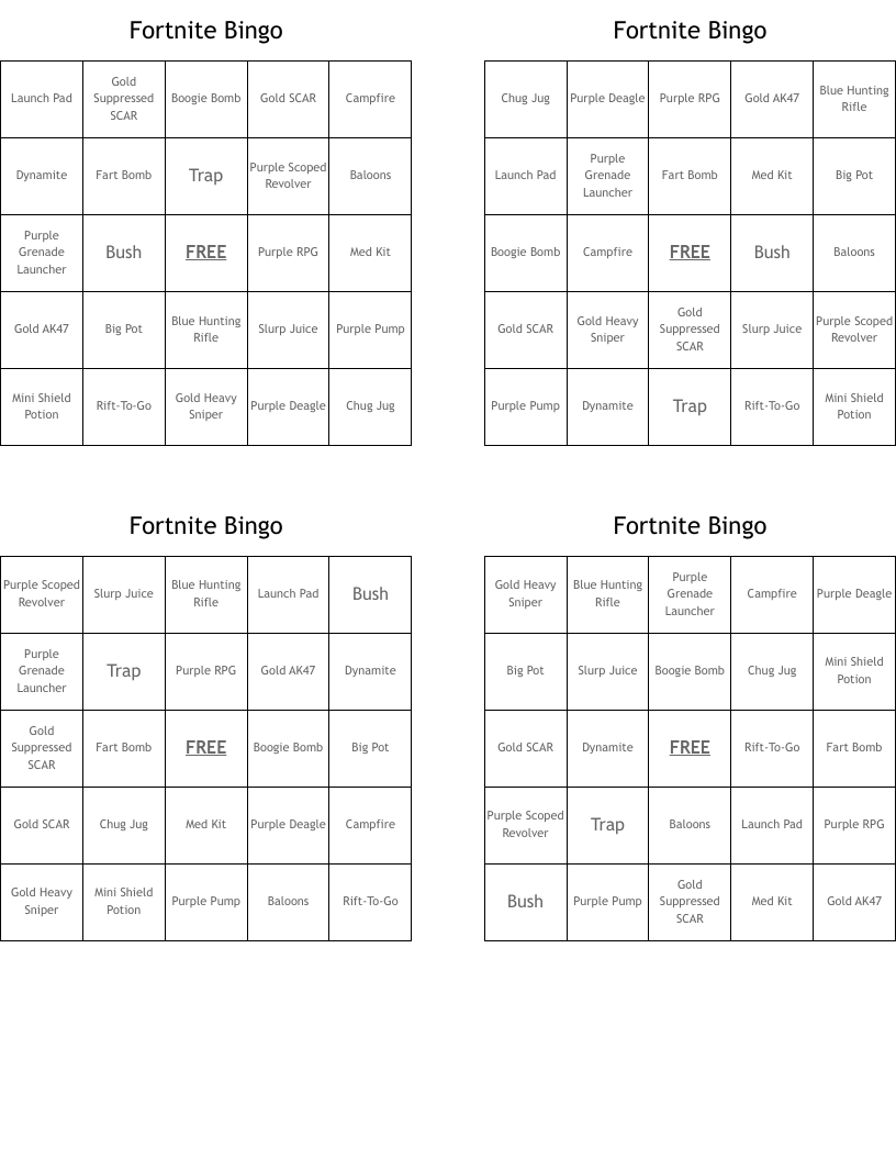 Fortnite Bingo