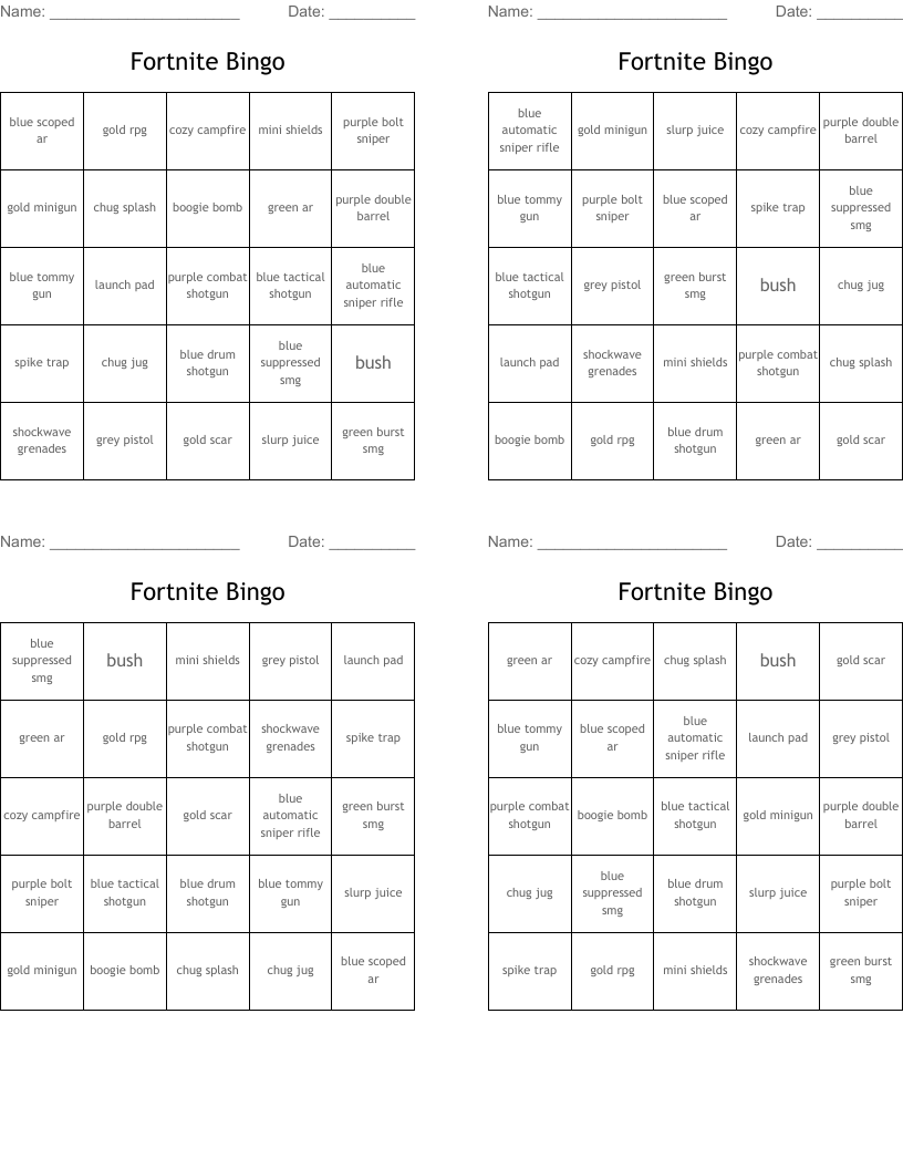 Fortnite Bingo