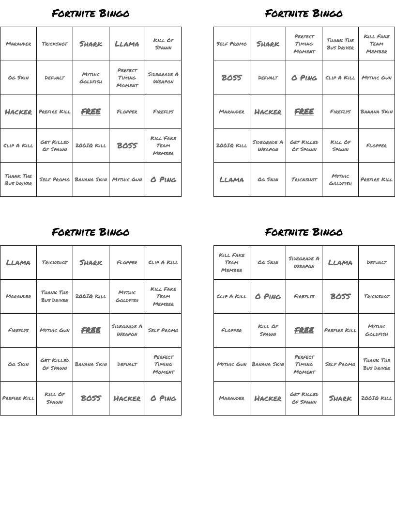 Fortnite Bingo