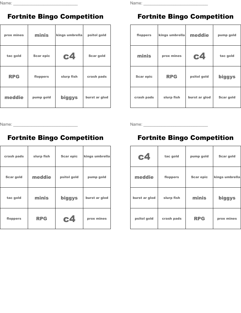 Fortnite Bingo Competition