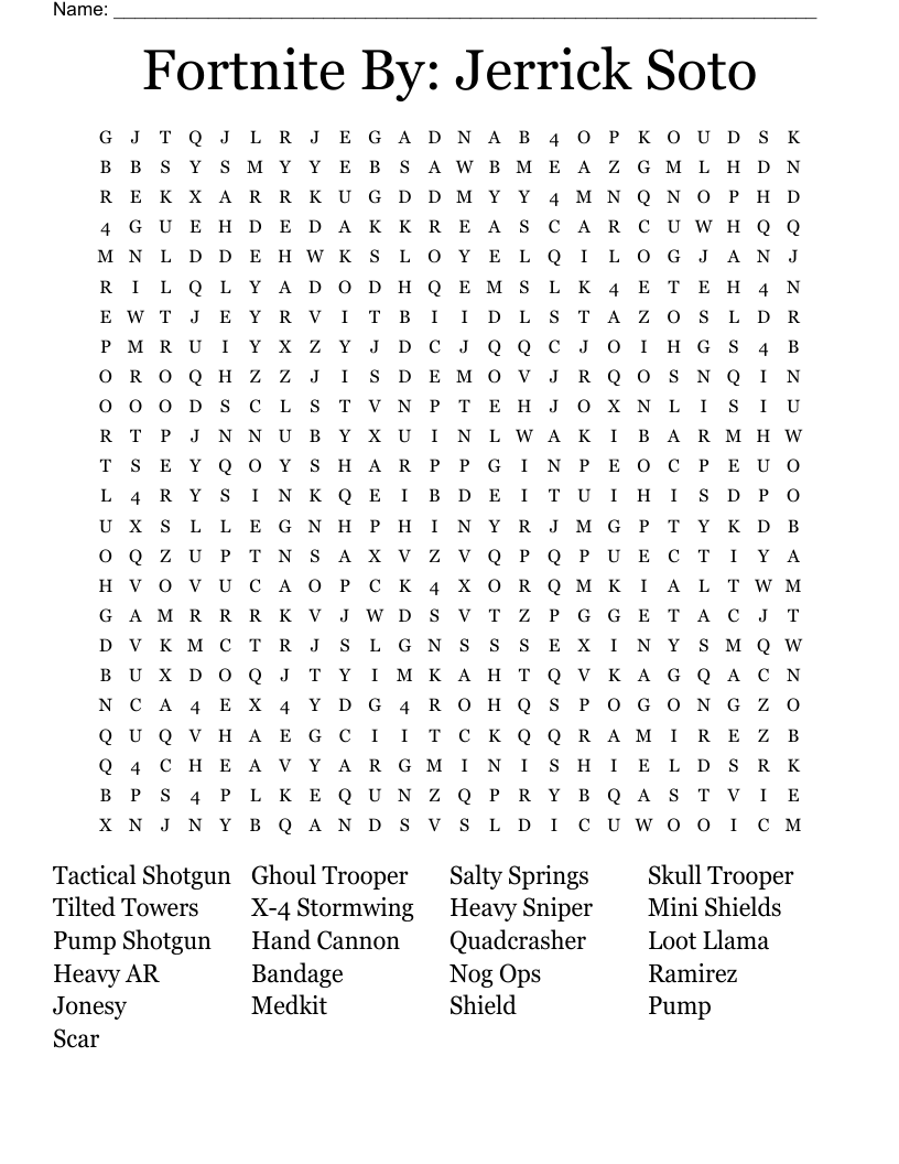 Fortnite By: Jerrick Soto Word Search