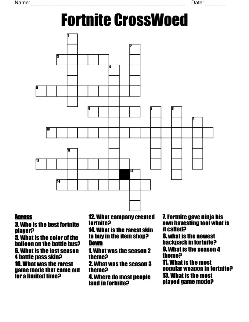 Fortnite CrossWoed Crossword