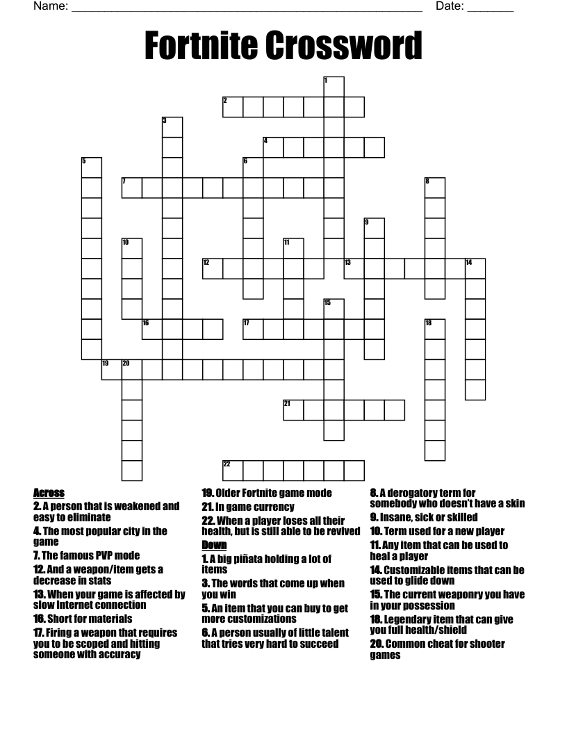 Fortnite Crossword