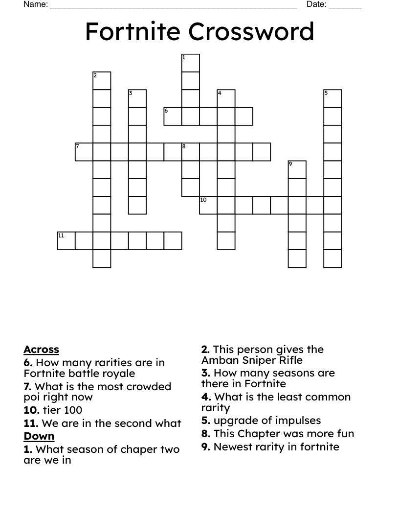 Fortnite Crossword