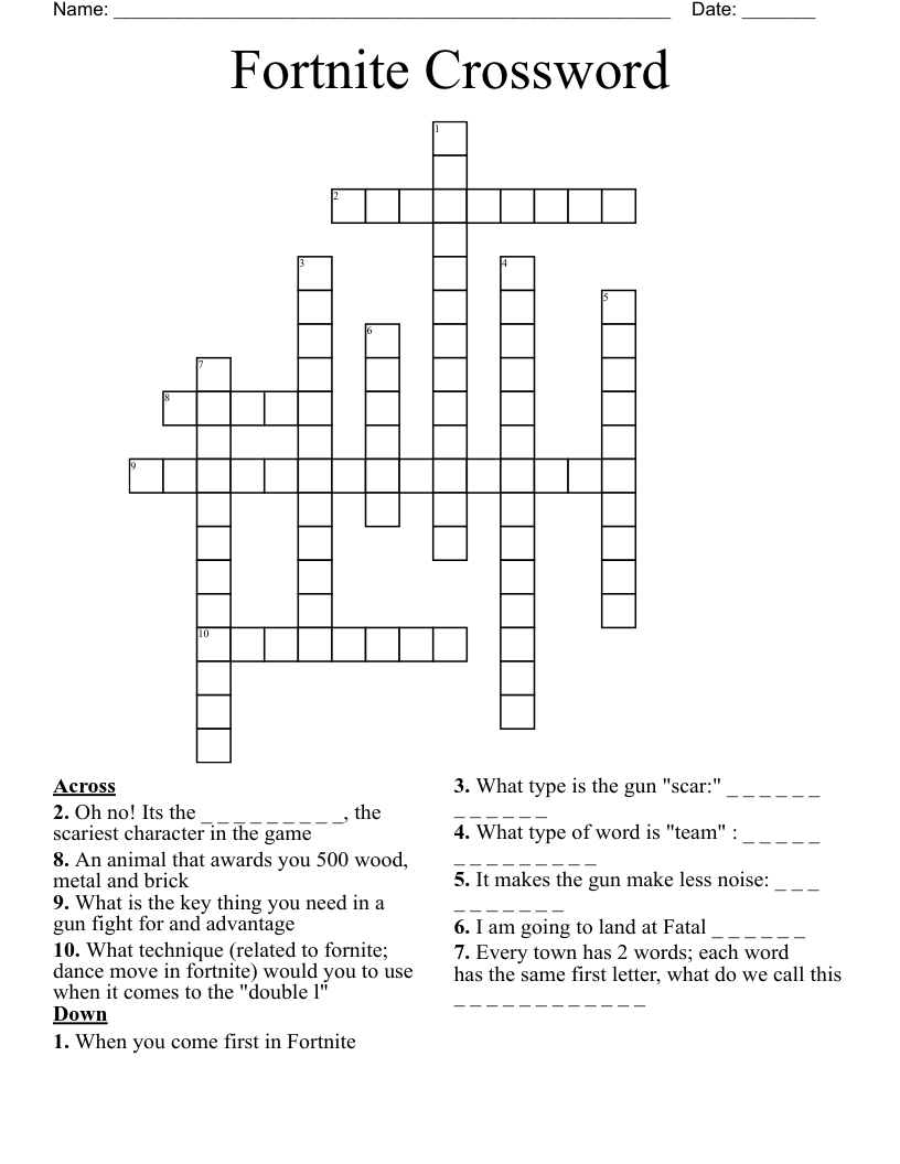 Fortnite Crossword