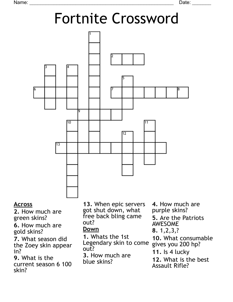 Fortnite Crossword