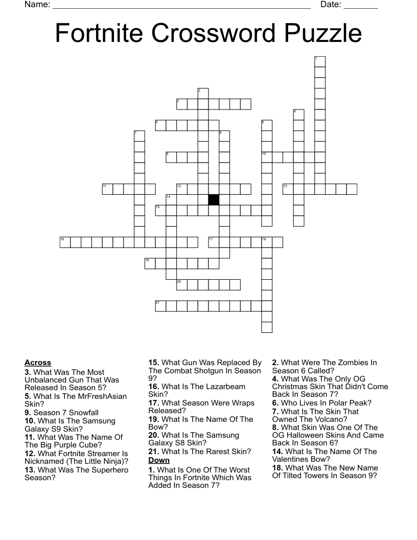 Fortnite Crossword Puzzle